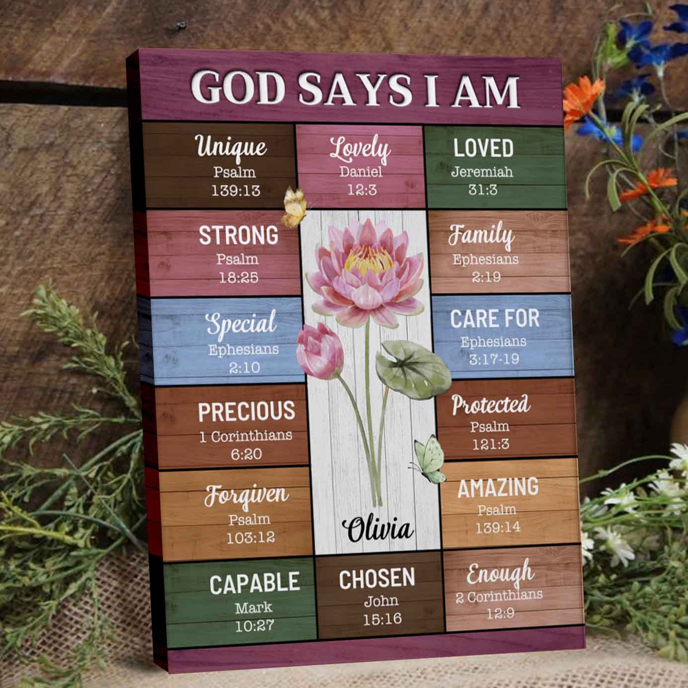 God Say I Am | Personalized Birth Flower Affirmation Canvas