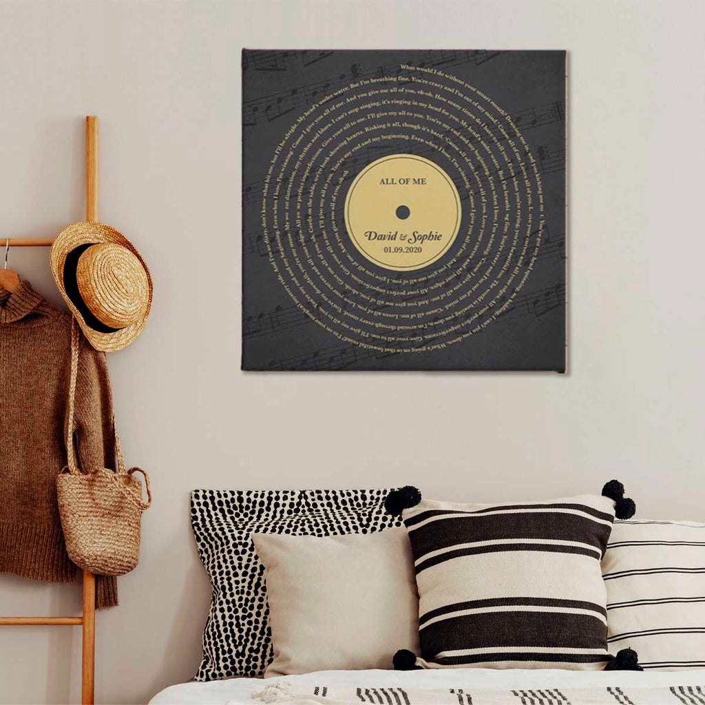 Dark Vinyl Record - Custom Couple Song Lyrics on Premium Canvas