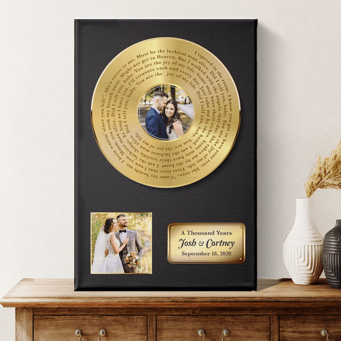 Golden Vinyl Canvas with Personalized Photo and Lyric
