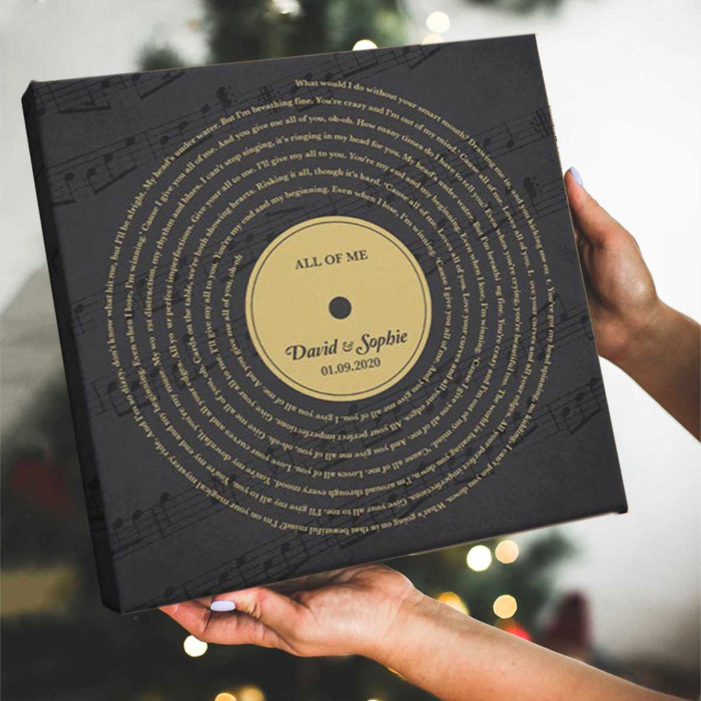 Dark Vinyl Record - Custom Couple Song Lyrics on Premium Canvas