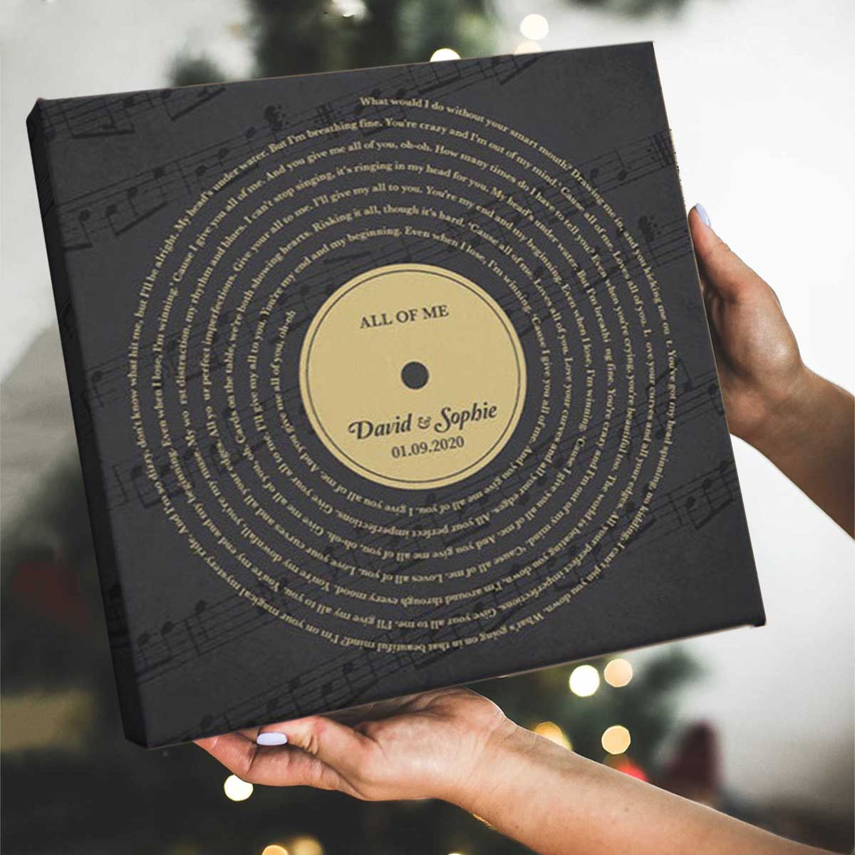 Dark Vinyl Record - Custom Couple Song Lyrics on Premium Canvas