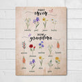 First Mom Now Grandma - Personalized Birth Flowers Garden Print Canvas