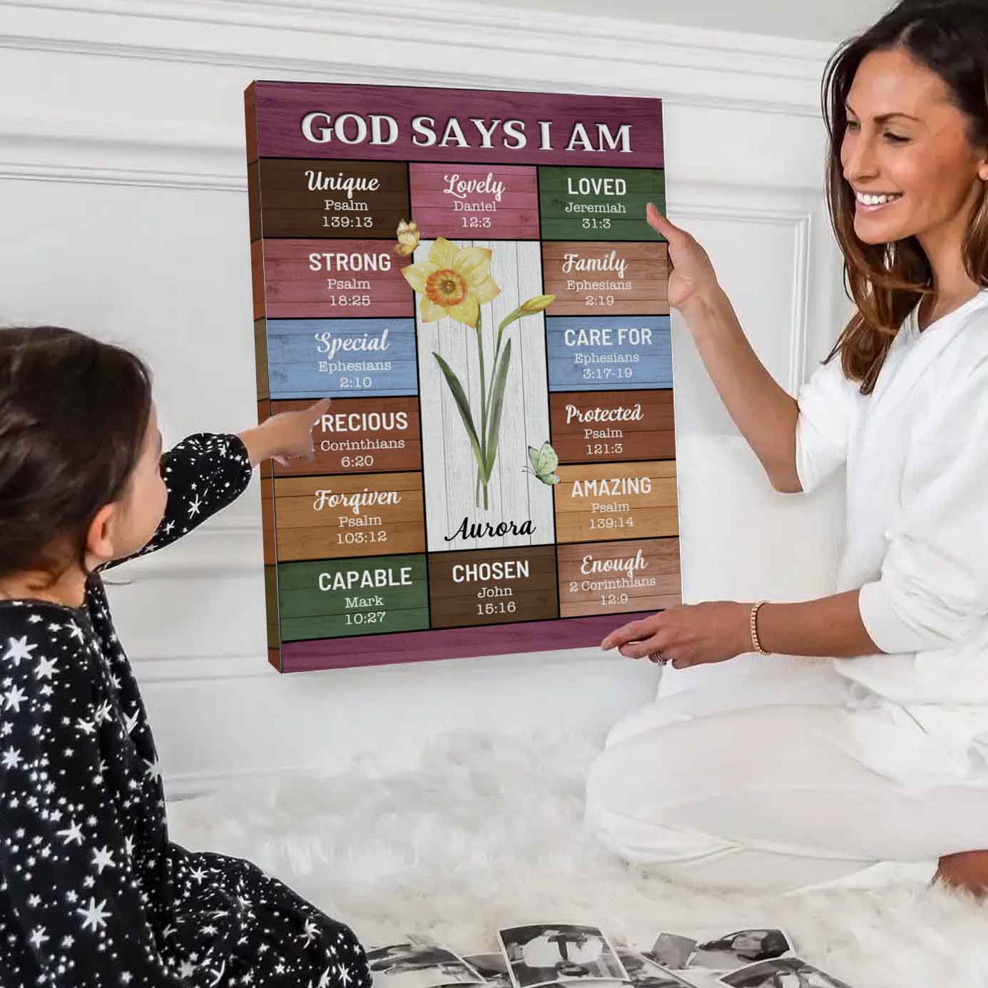 God Say I Am | Personalized Birth Flower Affirmation Canvas
