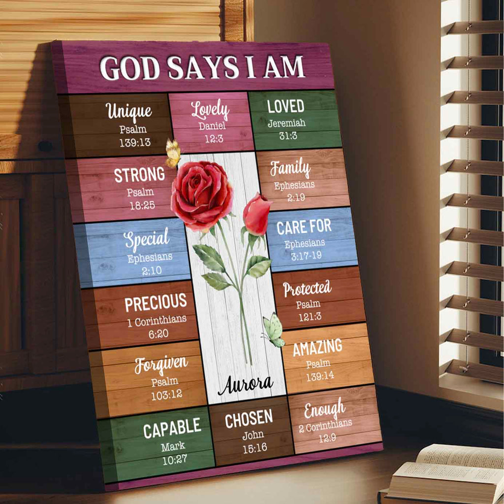 God Say I Am | Personalized Birth Flower Affirmation Canvas