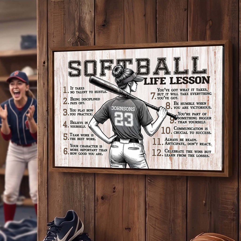 Softball Life Lessons Personalized Canvas Sports Room