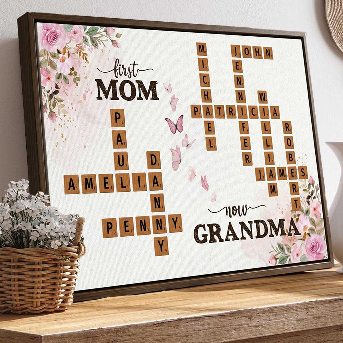 First Mom Now Grandma Custom Scrabble Names Canvas