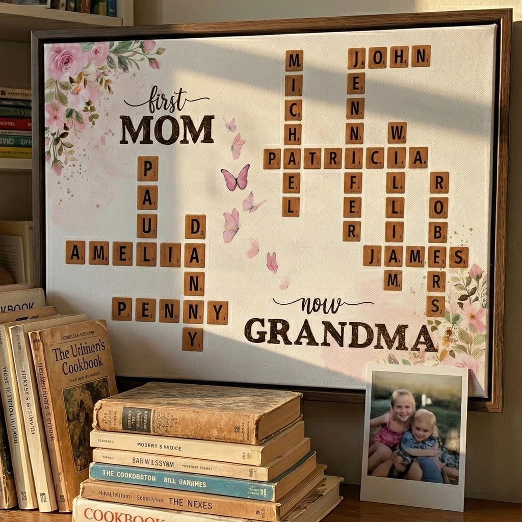 First Mom Now Grandma Custom Scrabble Names Canvas