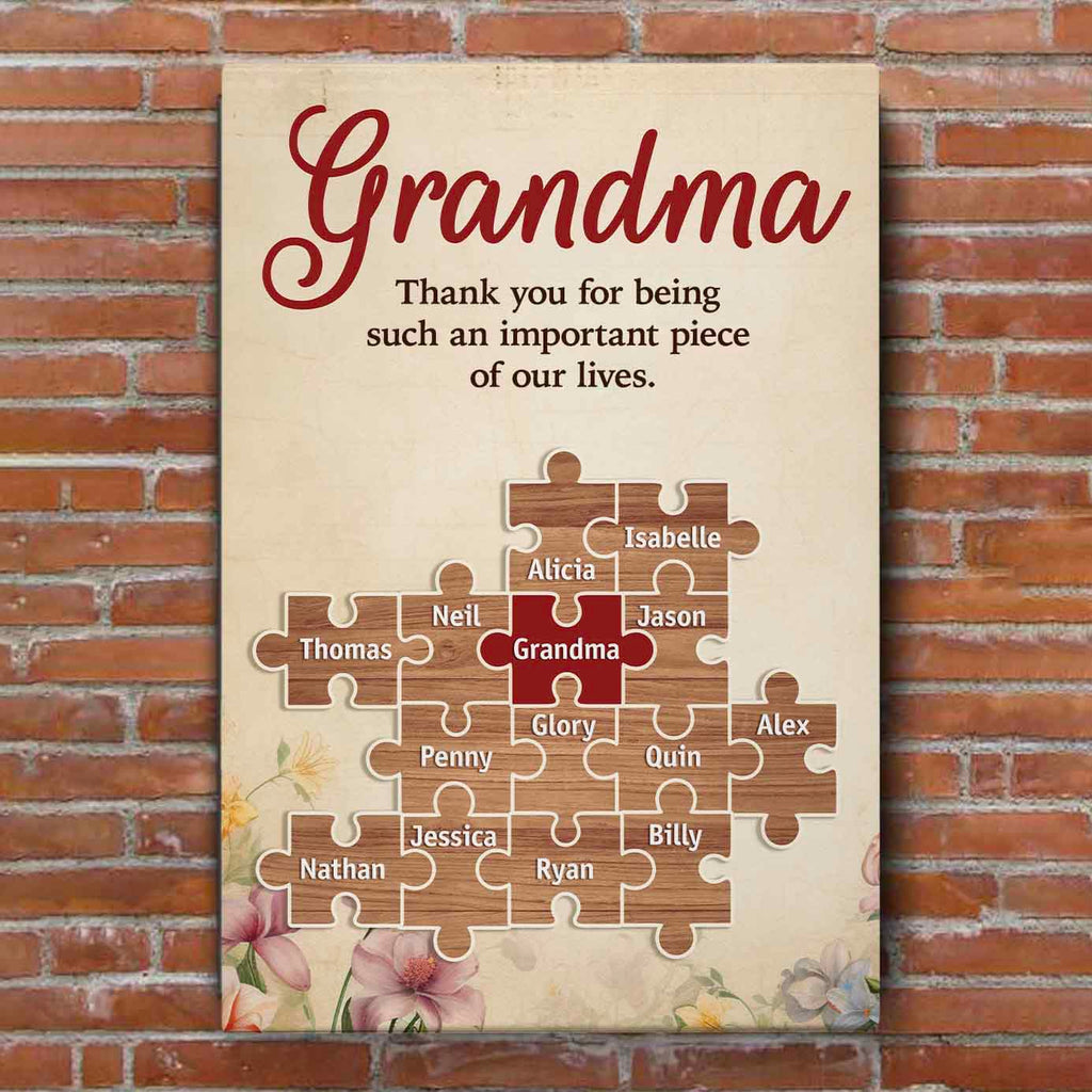 Important Piece | Custom Names Premium Canvas Gift for Mom Grandma