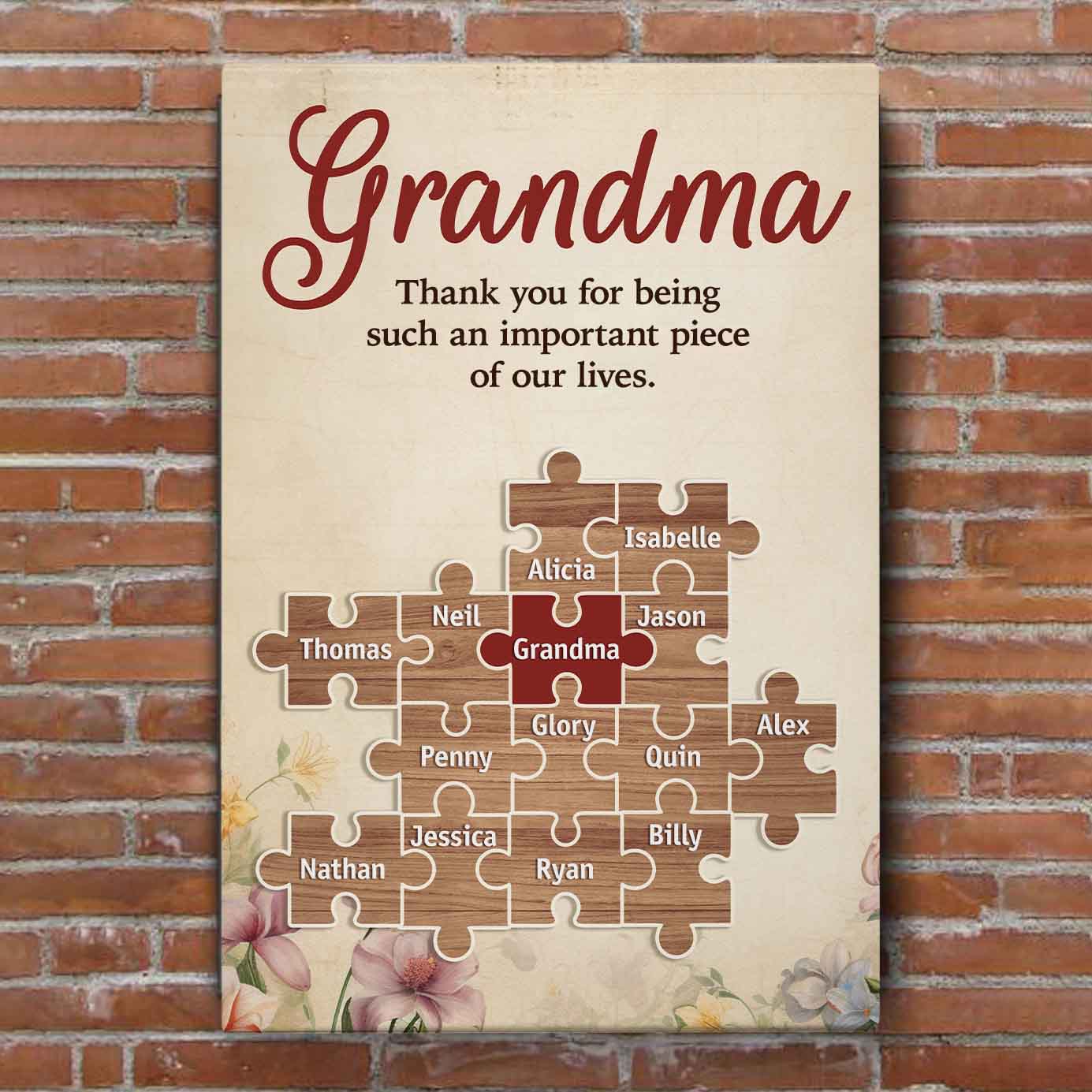Important Piece | Custom Names Premium Canvas Gift for Mom Grandma