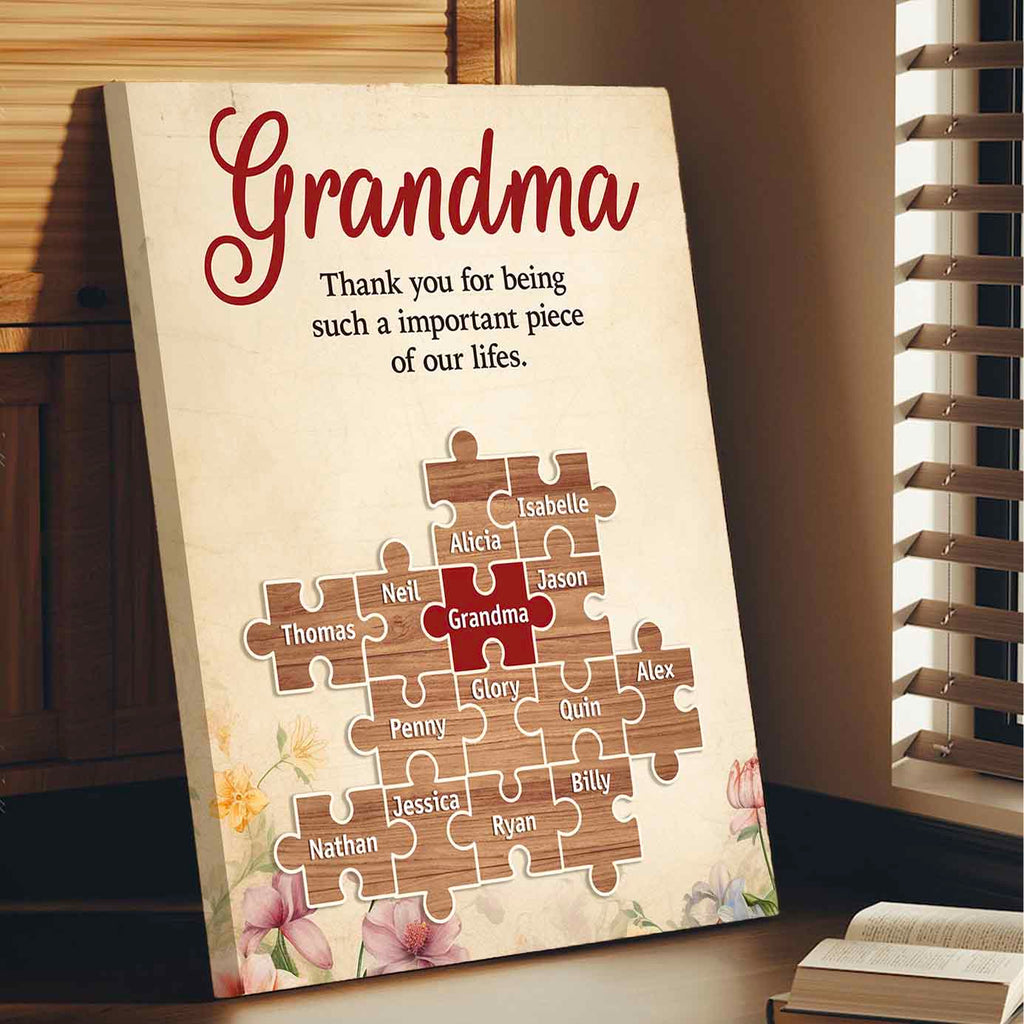 Important Piece | Custom Names Premium Canvas Gift for Mom Grandma