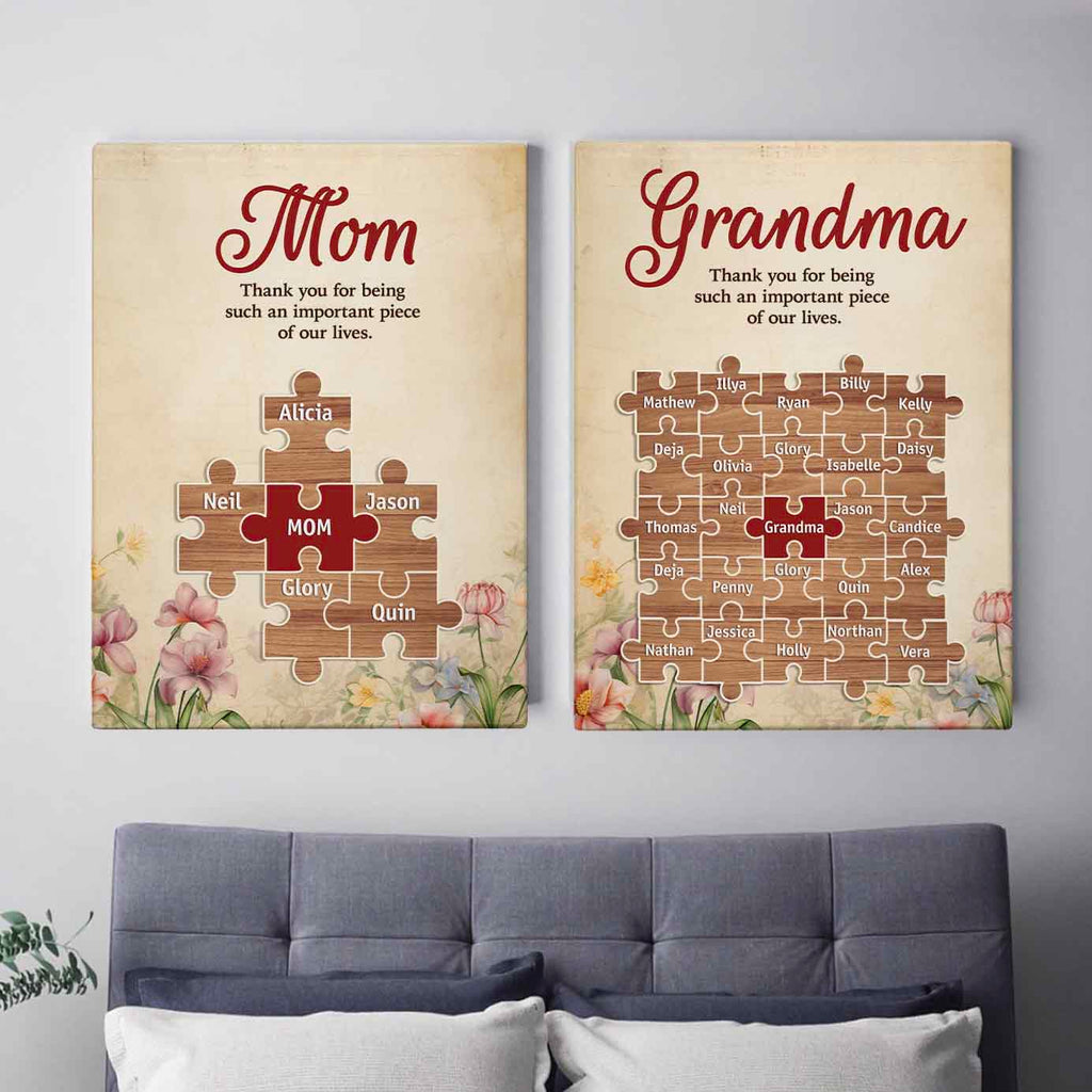 Important Piece | Custom Names Premium Canvas Gift for Mom Grandma