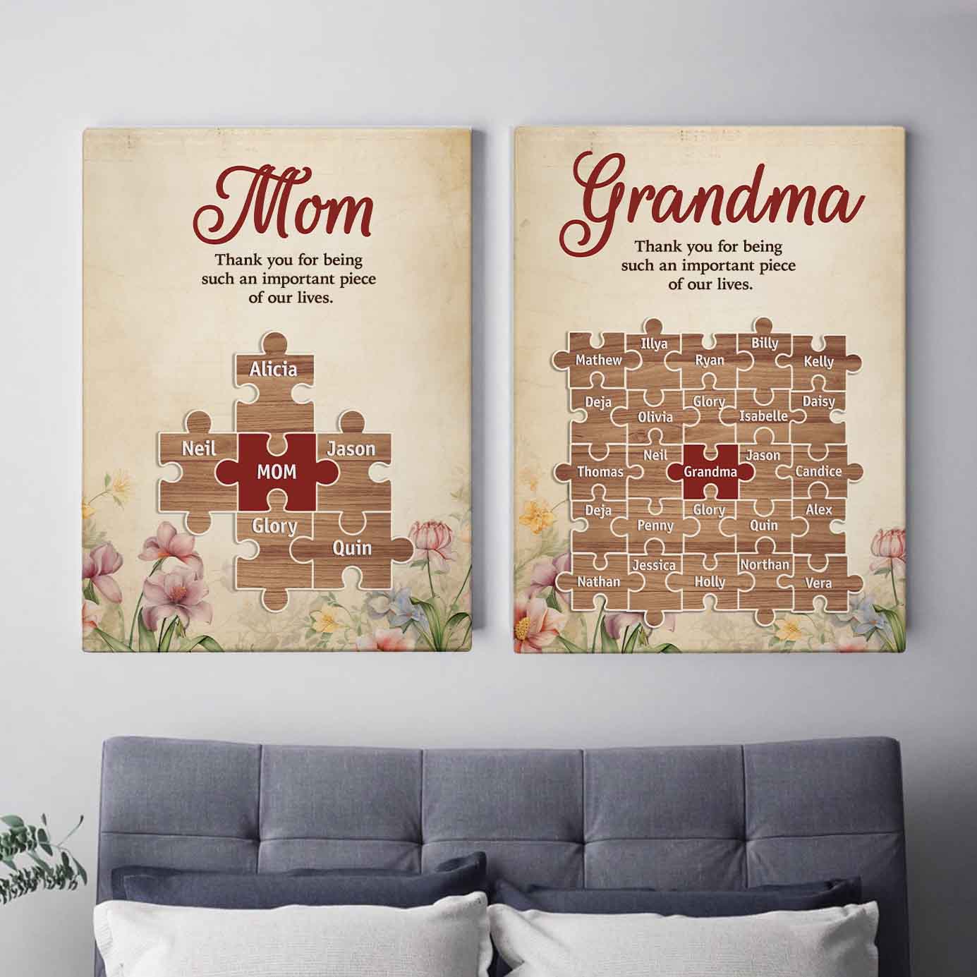 Important Piece | Custom Names Premium Canvas Gift for Mom Grandma