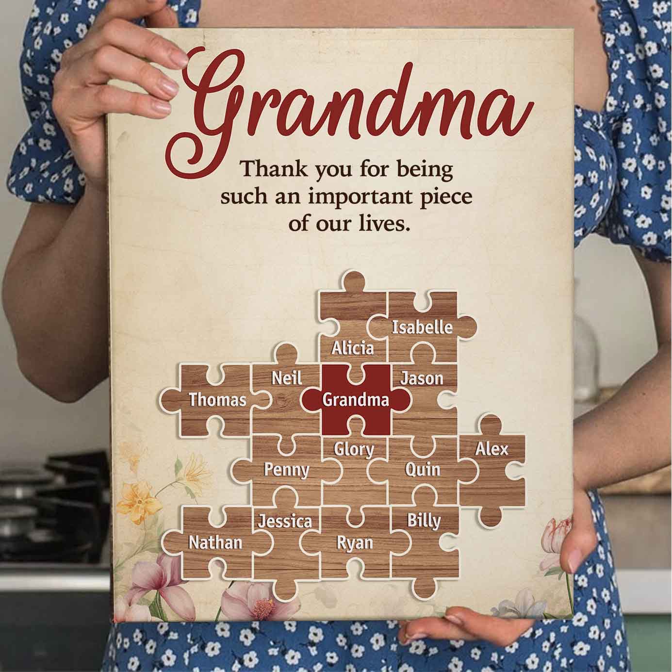 Important Piece | Custom Names Premium Canvas Gift for Mom Grandma