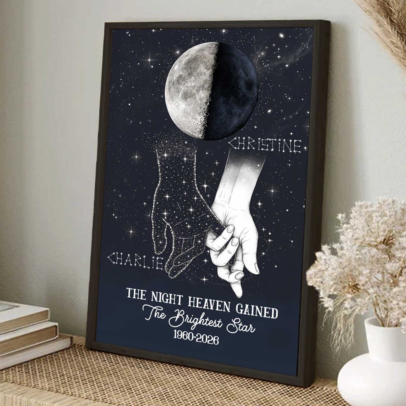 Heaven Gained The Brightest Star Custom Moon Phase Memorial Canvas