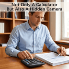 Spy camera disguised as a calculator with 4K resolution, WiFi connectivity, and remote recording capabilities.