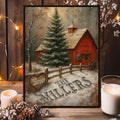 Red Barn Custom Family Name in the Christmas Snow Canvas