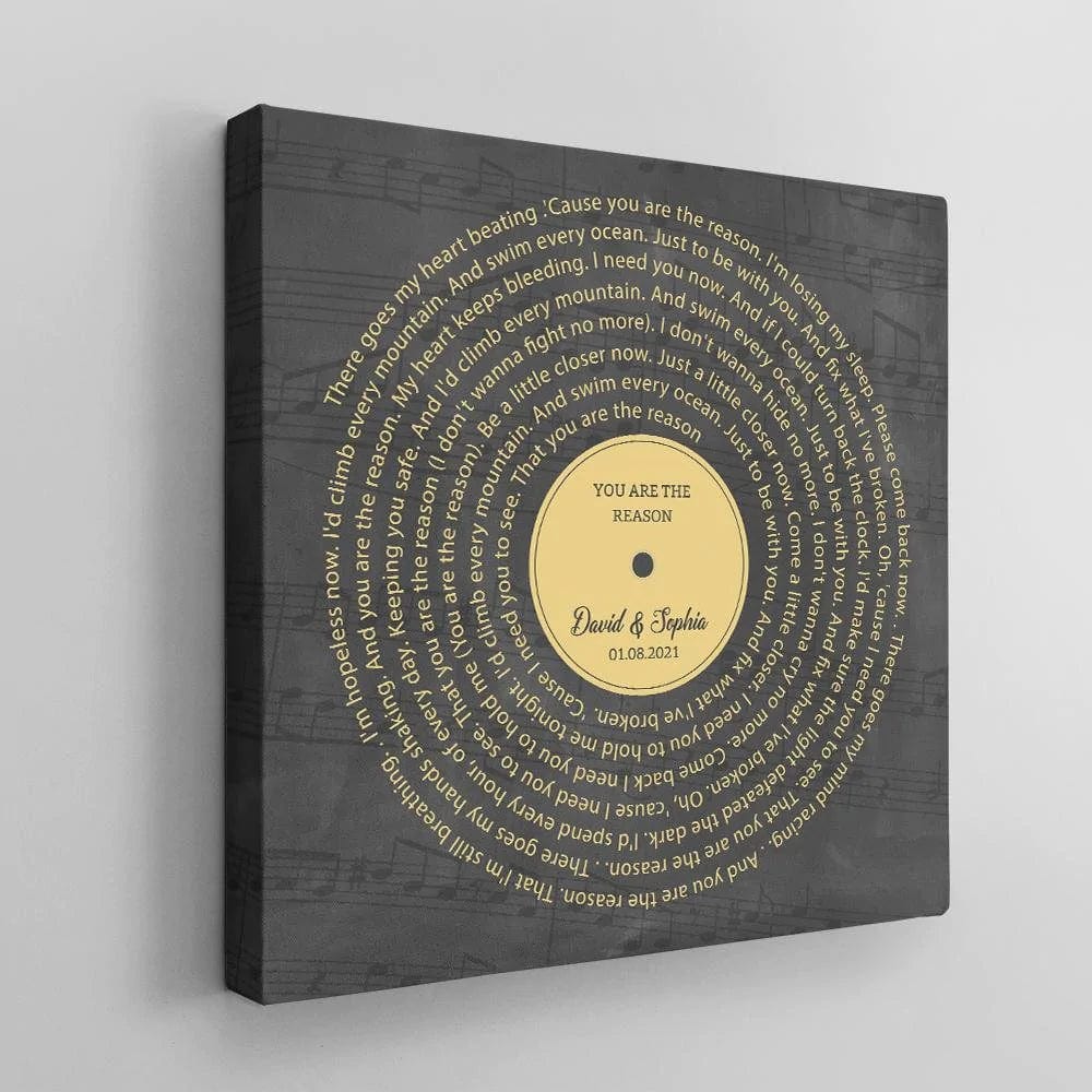Dark Vinyl Record - Custom Couple Song Lyrics on Premium Canvas