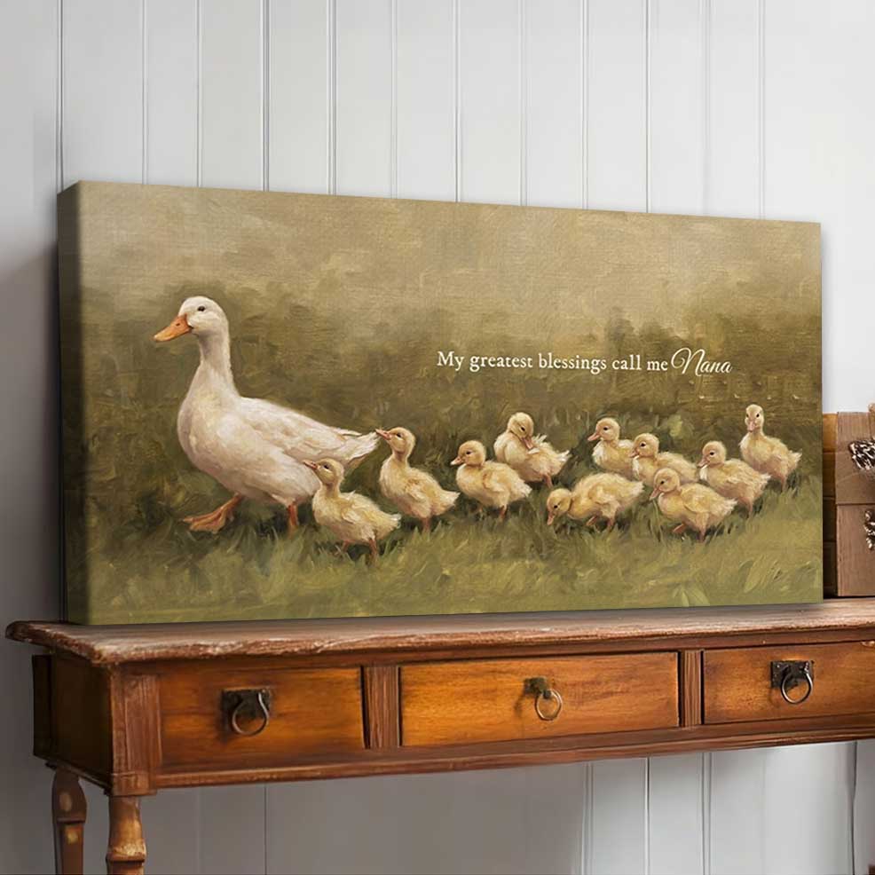 Following Mama Duck Custom Canvas Gift For Mom Grandma