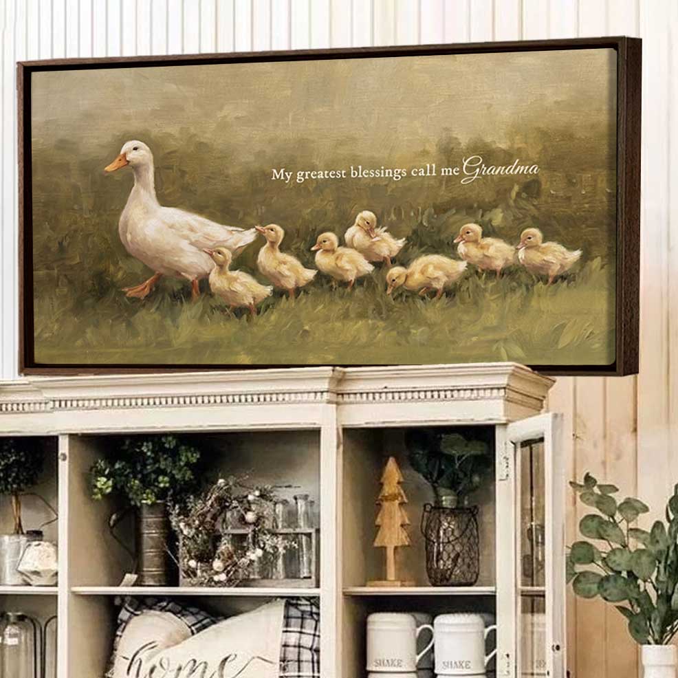 Following Mama Duck Custom Canvas Gift For Mom Grandma