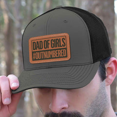 Dad of Girls/Boys Outnumbered Leather Patch Hat Gift