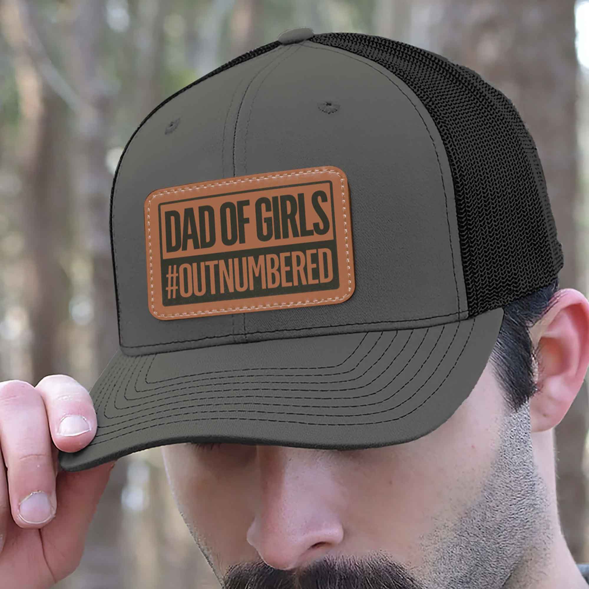 Dad of Girls/Boys Outnumbered Leather Patch Hat Gift