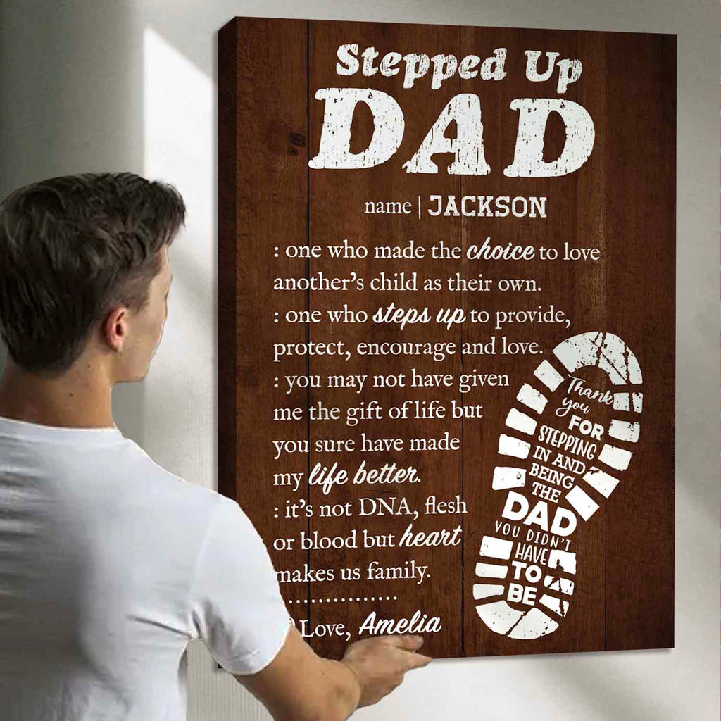 Stepped Up Dad Custom Name Premium Canvas Gift