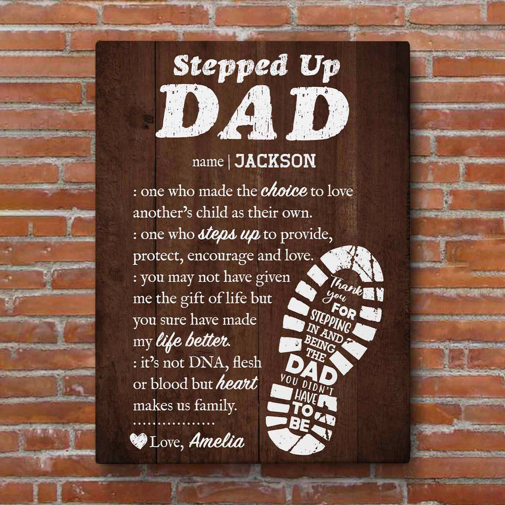 Stepped Up Dad Custom Name Premium Canvas Gift