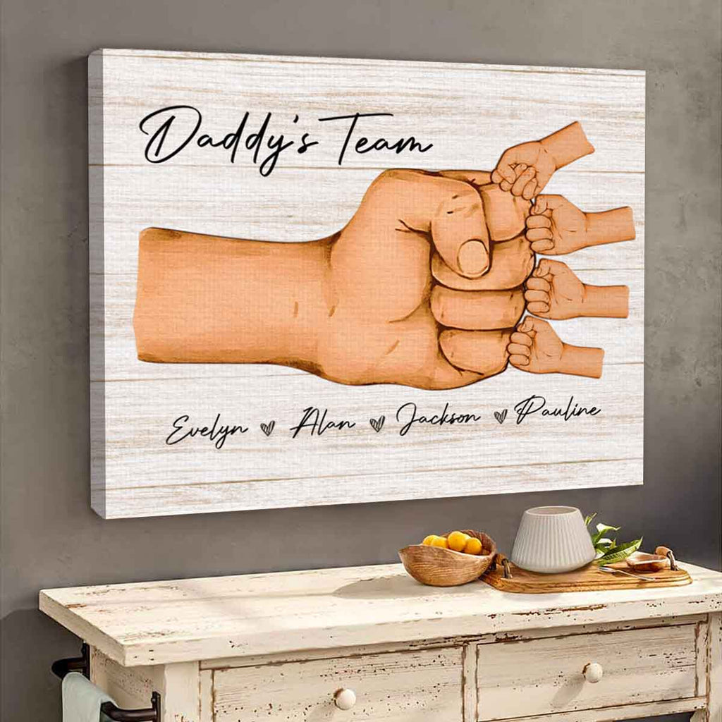 Custom Daddy's Team Fist Bump Premium Canvas Gift