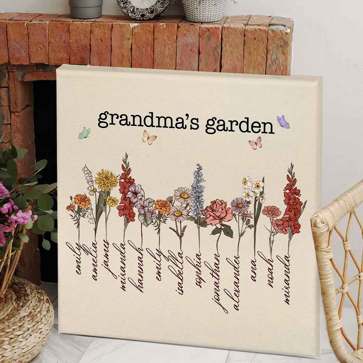 Grandma/Mom's Garden Custom Canvas with Kids Name and Birth Flower