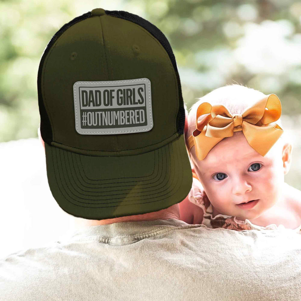 Dad of Girls/Boys Outnumbered Leather Patch Hat Gift