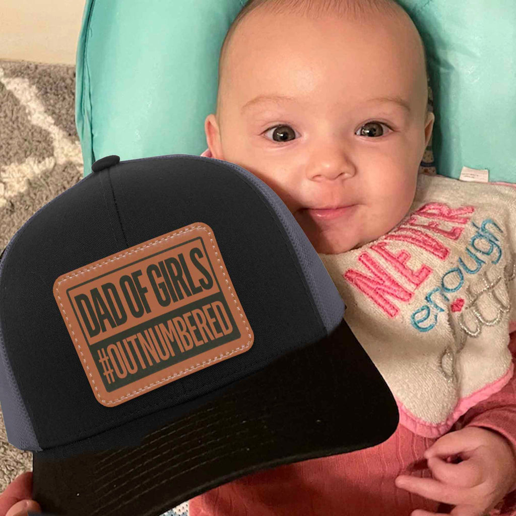 Dad of Girls/Boys Outnumbered Leather Patch Hat Gift