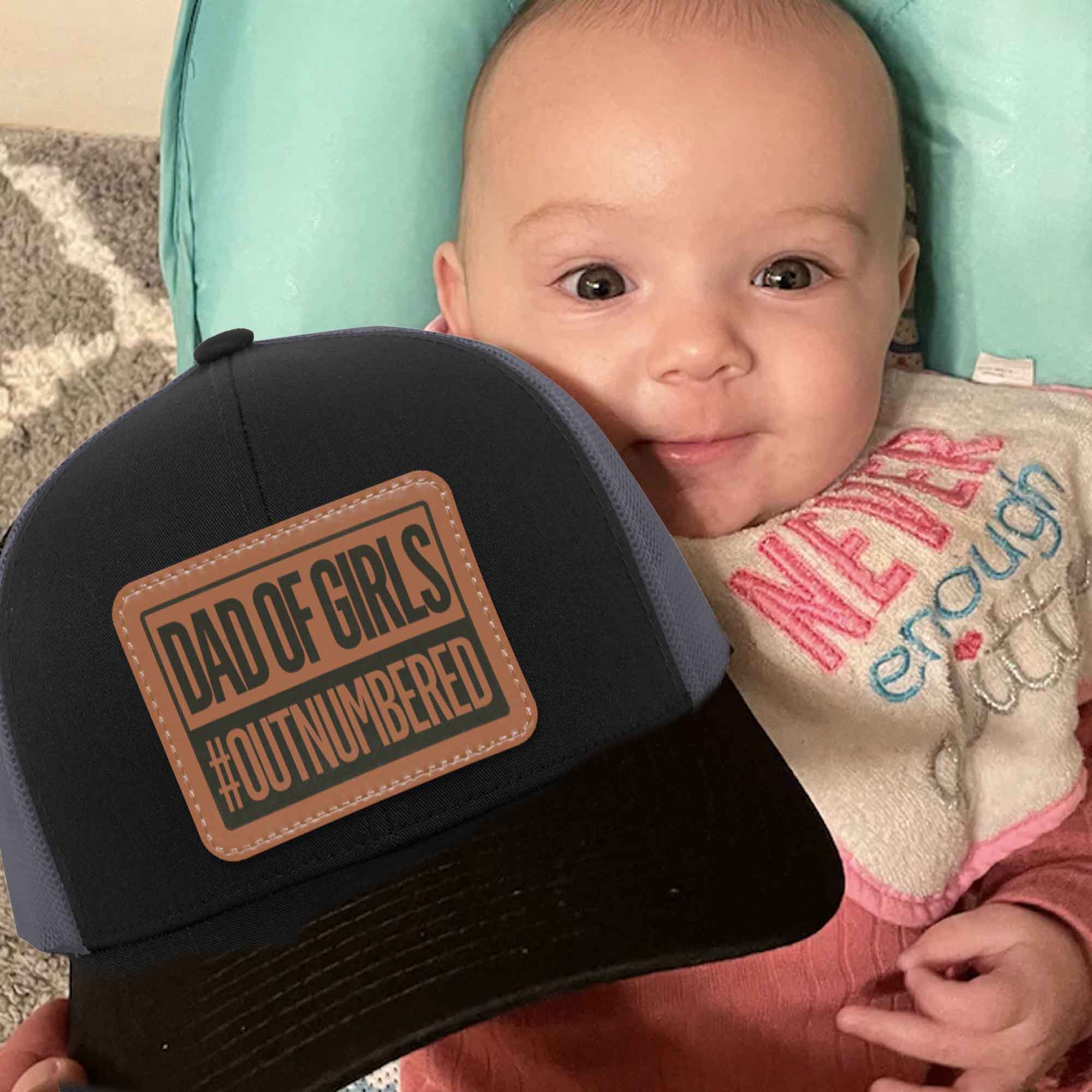 Dad of Girls/Boys Outnumbered Leather Patch Hat Gift