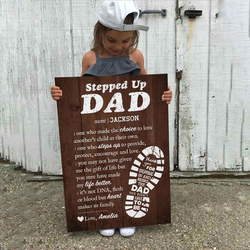 Stepped Up Dad Custom Name Premium Canvas Gift