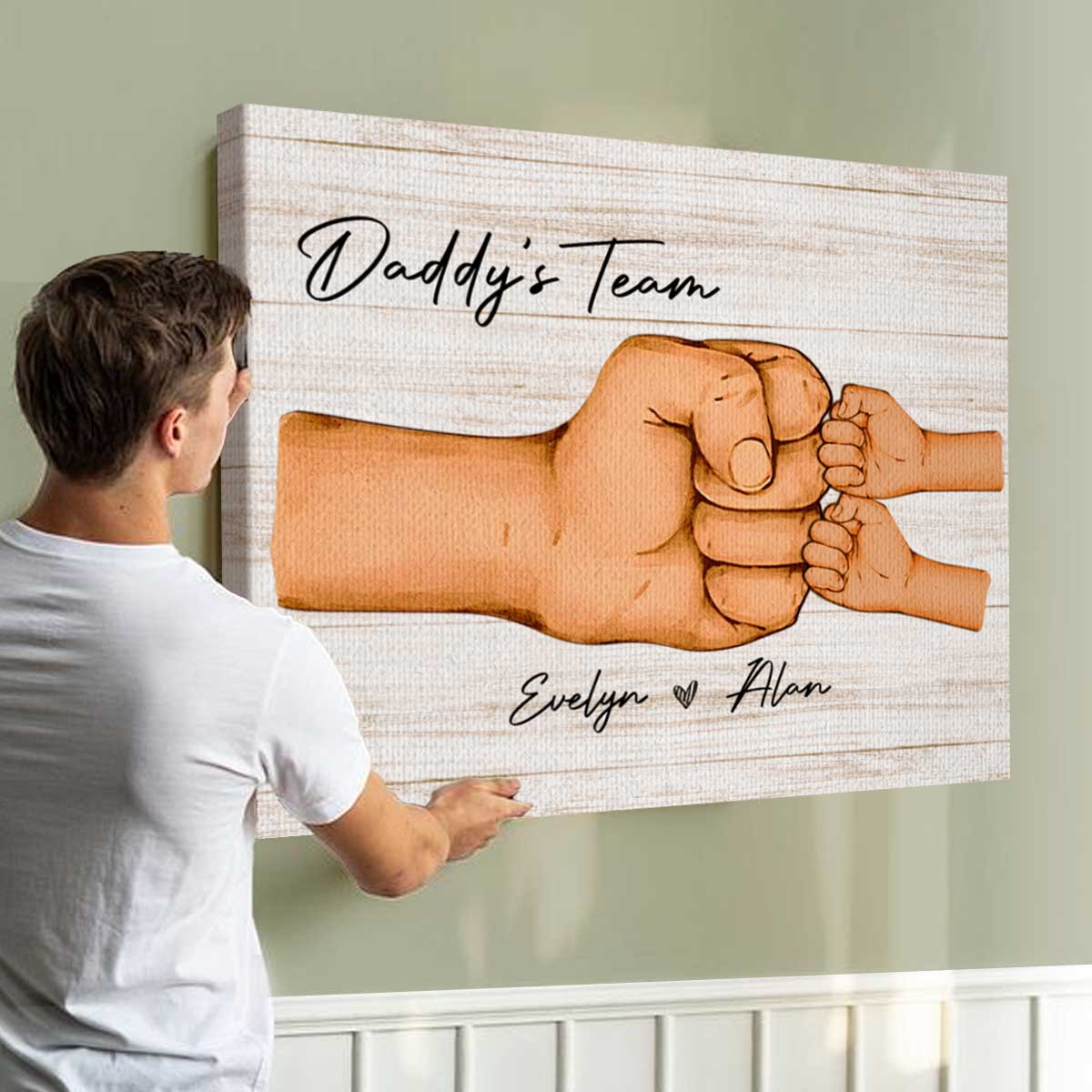 Custom Daddy's Team Fist Bump Premium Canvas Gift
