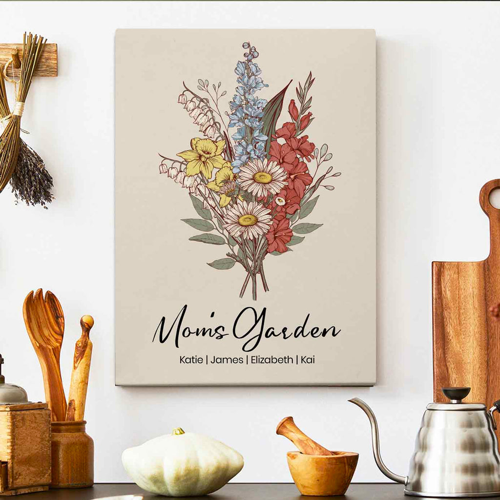 Family Member Birth Flower Bouquet | Personalized Canvas for Grandma Mom