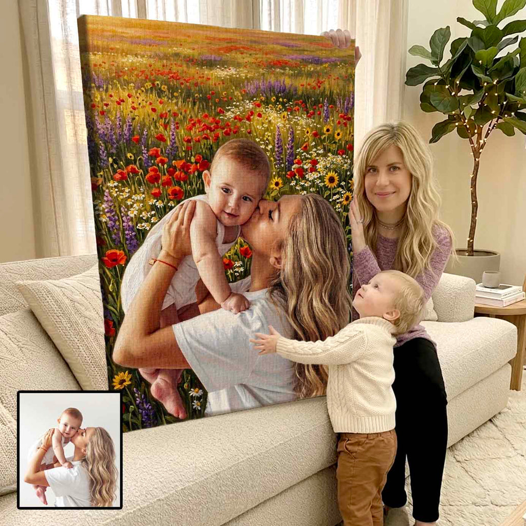 Custom Mom Photo To Painting Printed Canvas Gift