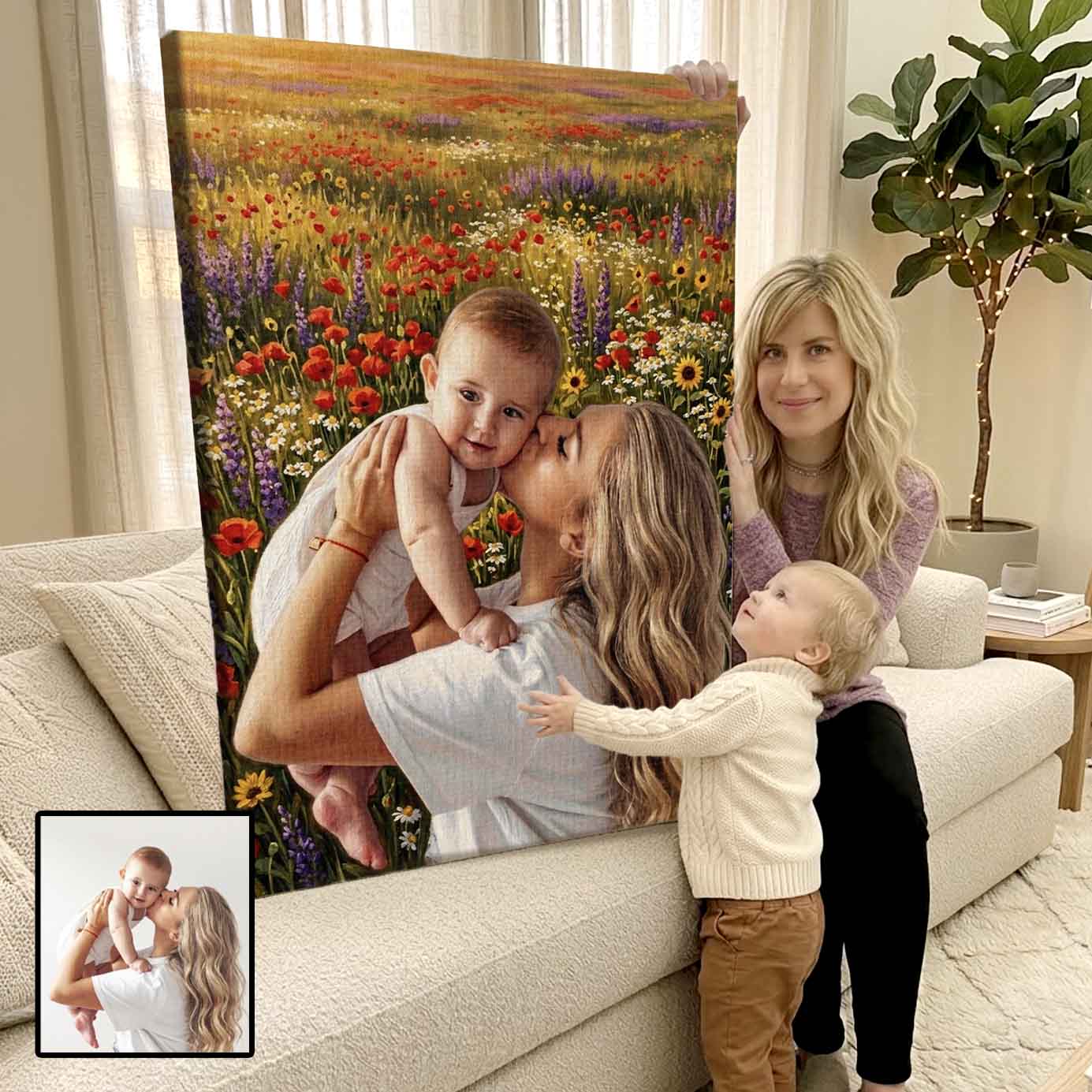 Custom Mom Photo To Painting Printed Canvas Gift