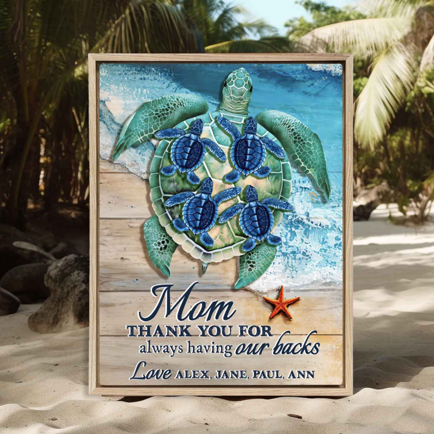 Mom Thank You For Having Our Backs Custom Sea Turtle Canvas